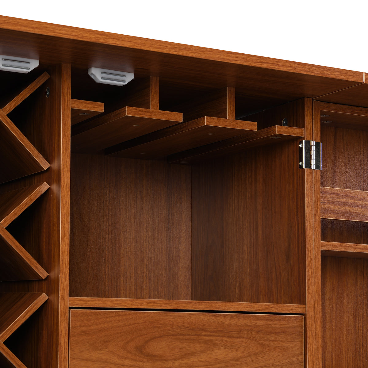 41.9" Home Bar Cabinet, Industrial Walnut Rattan Door Fold Out Bar Cabinet With Storage Bar Table Walnut Dining Room Modern Mdf