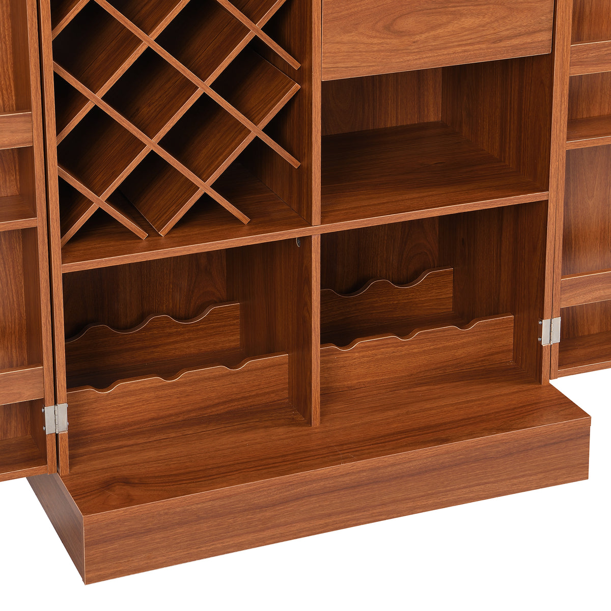 41.9" Home Bar Cabinet, Industrial Walnut Rattan Door Fold Out Bar Cabinet With Storage Bar Table Walnut Dining Room Modern Mdf