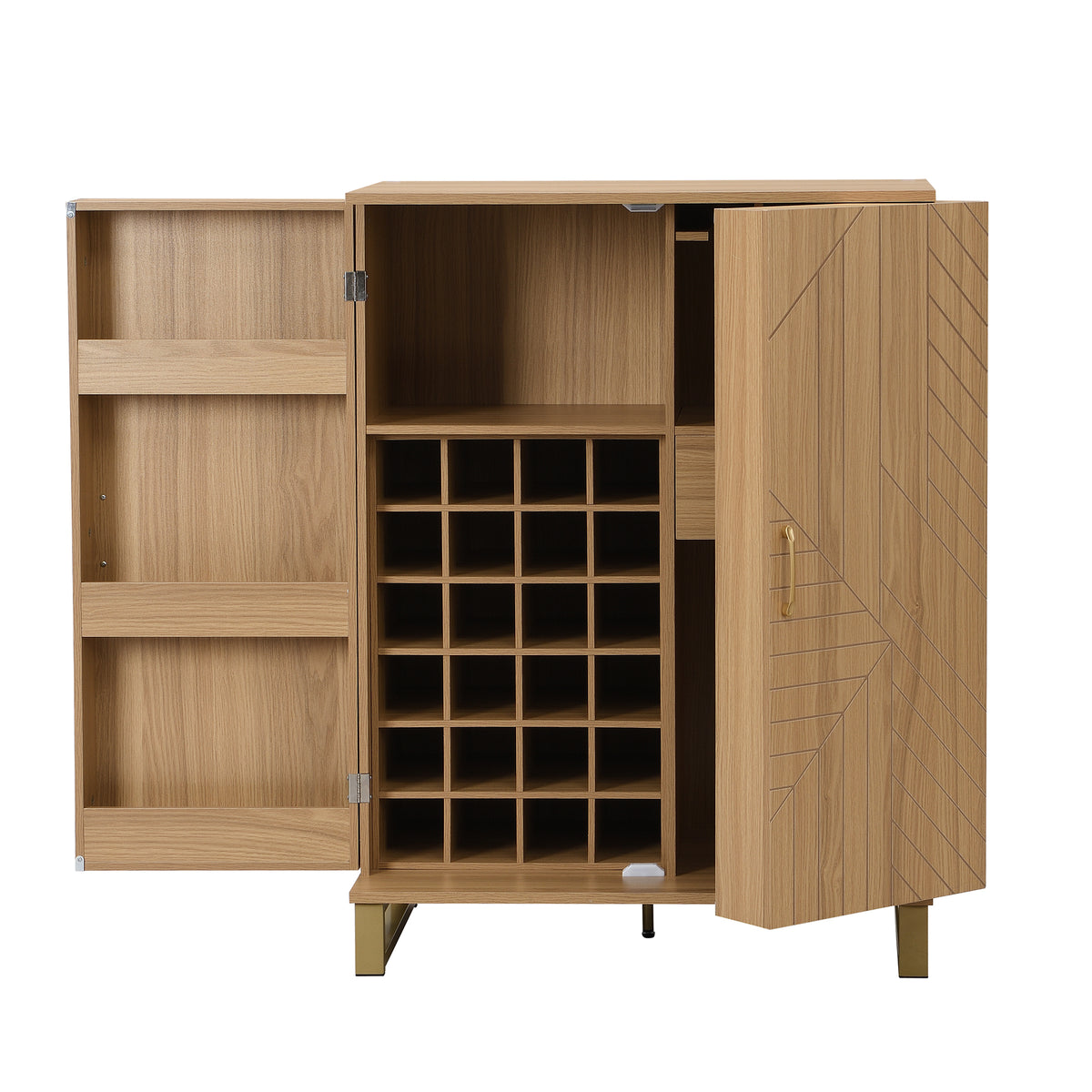42.5" Modern Home Bar Cabinet Carved Wine Cabinet With Storage Natural Dining Room Contemporary Mdf
