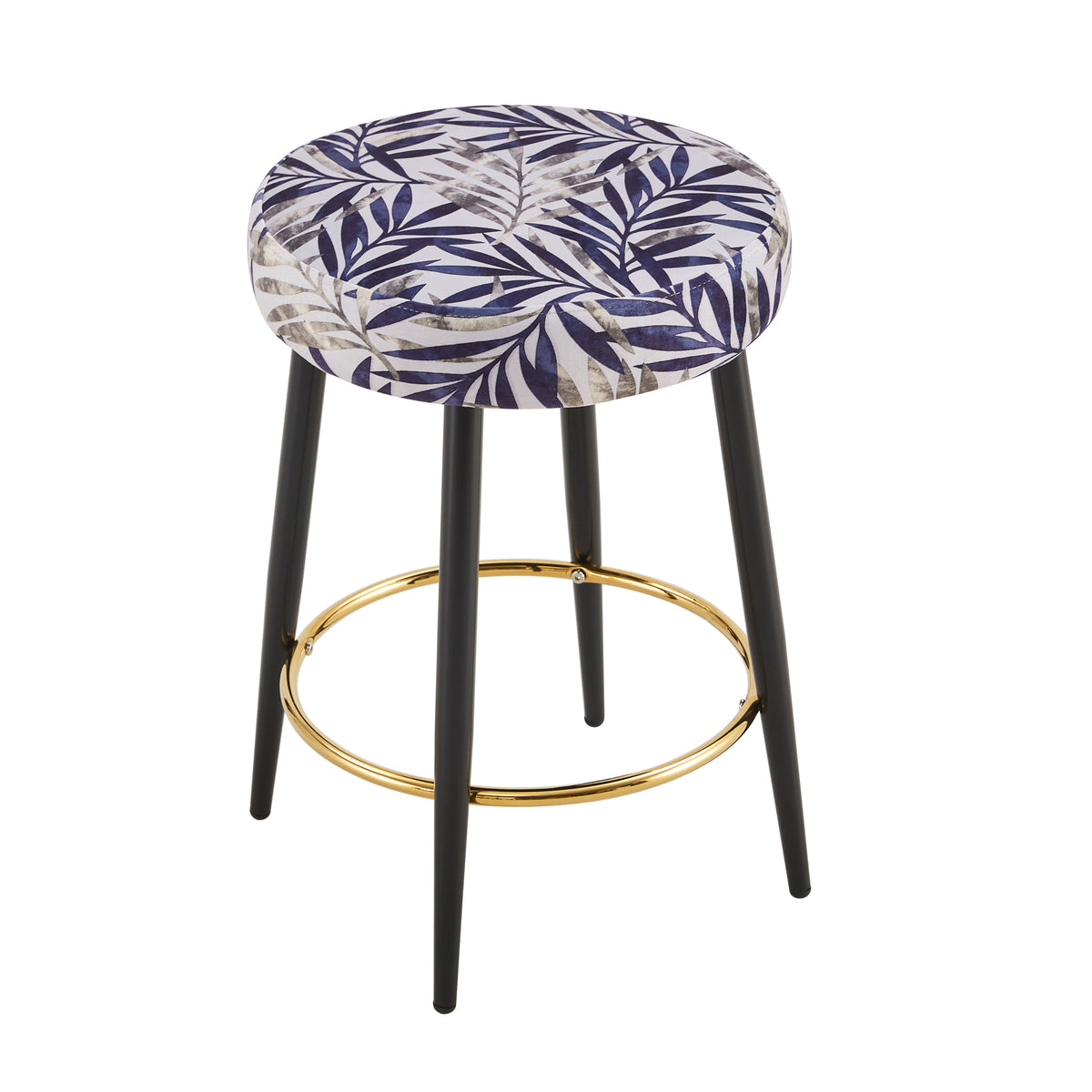 Counter Height Bar Stools Set Of 2, Pu Kitchen Stools Upholstered Dining Chair Stools 24 Inches Height With Golden Footrest For Kitchen Island Coffee Shop Bar Home Balcony Silver Leaves Velvet Cushion Alloy Steel Black And Silver Kitchen Foam Dry Clean