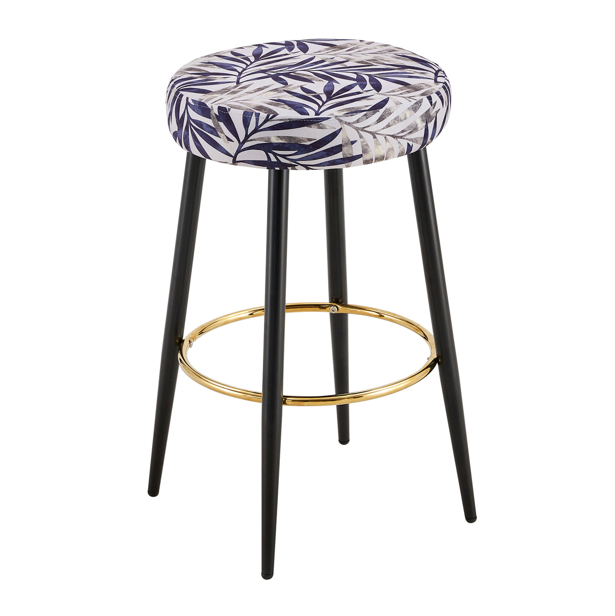 Counter Height Bar Stools Set Of 2, Pu Kitchen Stools Upholstered Dining Chair Stools 24 Inches Height With Golden Footrest For Kitchen Island Coffee Shop Bar Home Balcony Silver Leaves Velvet Cushion Alloy Steel Black And Silver Kitchen Foam Dry Clean