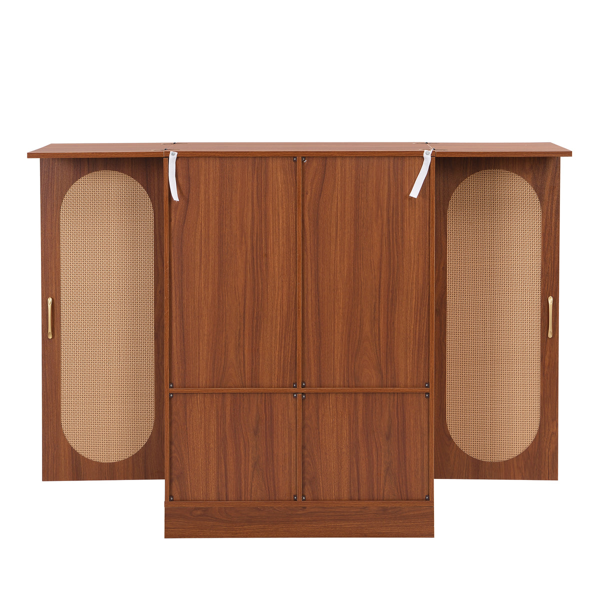 41.9" Home Bar Cabinet, Industrial Walnut Rattan Door Fold Out Bar Cabinet With Storage Bar Table Walnut Dining Room Modern Mdf