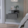 Smokey Oak 2 Tier Shelf Floating Nightstand Gray 1 Drawer Bedroom Floating Shelf Wood