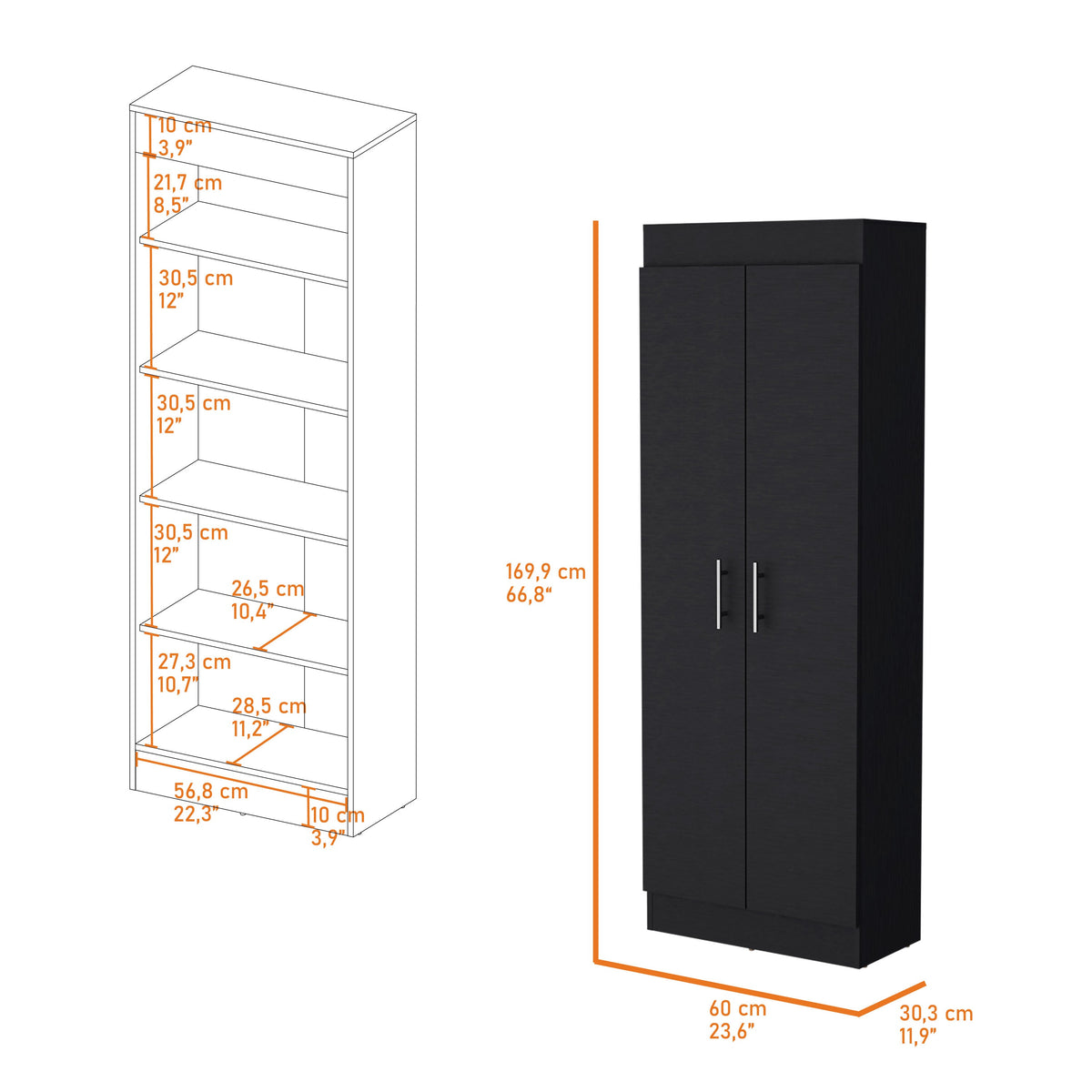Black 5 Shelf Storage Pantry Cabinet Black Kitchen Shelves Included Wood