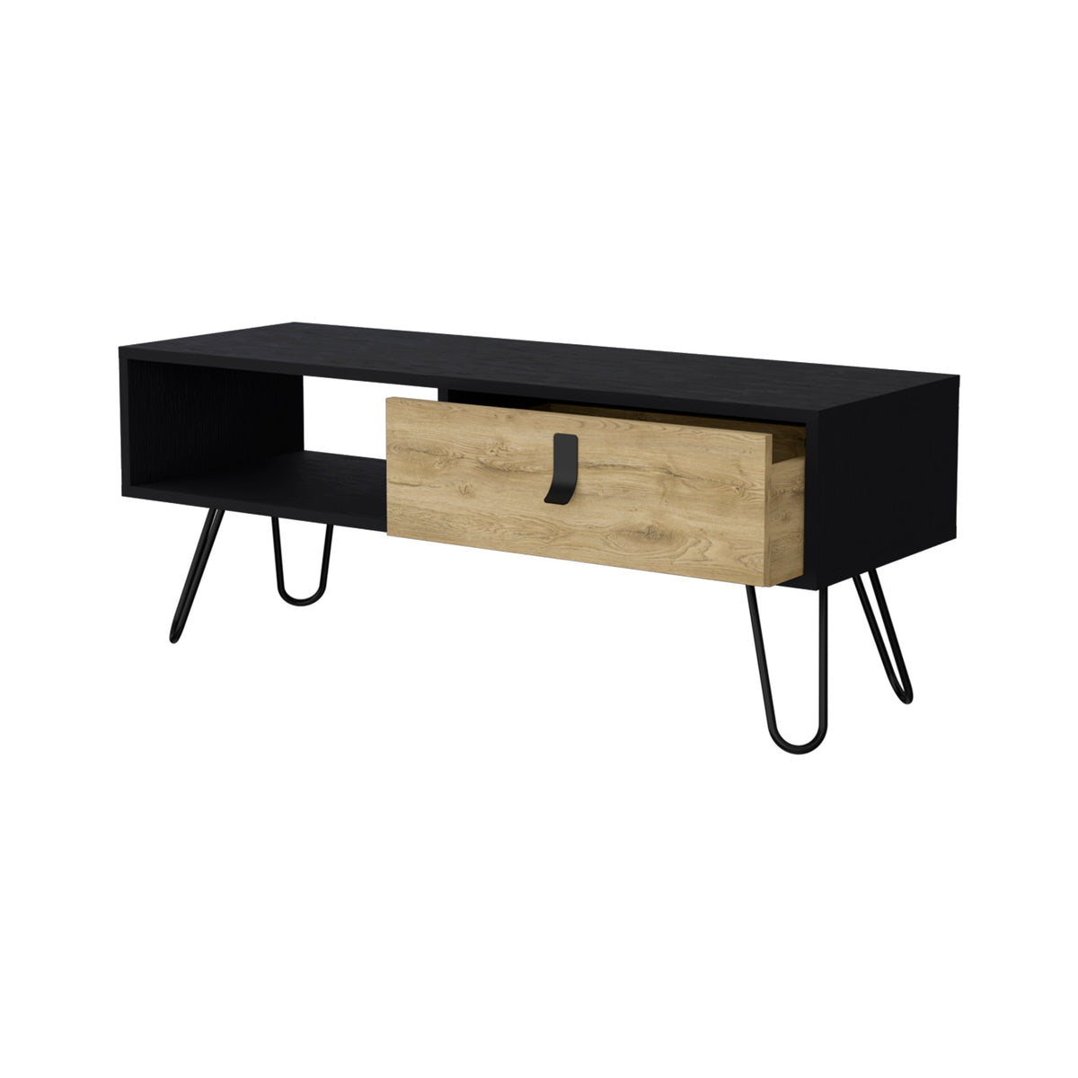 Black And Macadamia Hairpin Legs Coffee Table Black Natural Primary Living Space Rectangular Open Storage Coffee & End Tables Rectangular Wood Hairpin