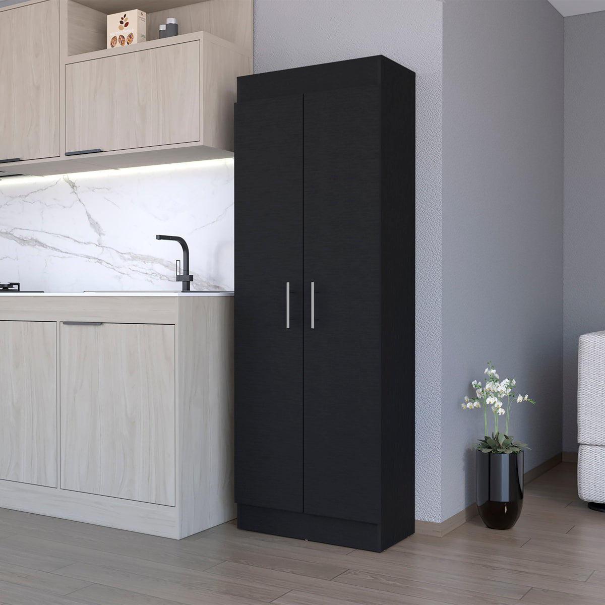 Black 5 Shelf Storage Pantry Cabinet Black Kitchen Shelves Included Wood