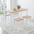 5 Piece Modern Kitchen Table With Four Bar Stools Bar Table Set 5Pc,Metal Frame And Mdf, White Oak,47.5'' L X 23.7'' W X 35.5'' H. White Oak White Seats 4 Dining Room Industrial,Mid Century Modern,Modern,Rustic Mdf
