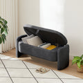 Ottoman Oval Storage Bench 3D Lamb Fleece Fabric Bench With Large Storage Space For The Living Room, Entryway And Bedroom,Dark,Grey Dark Gray Polyester