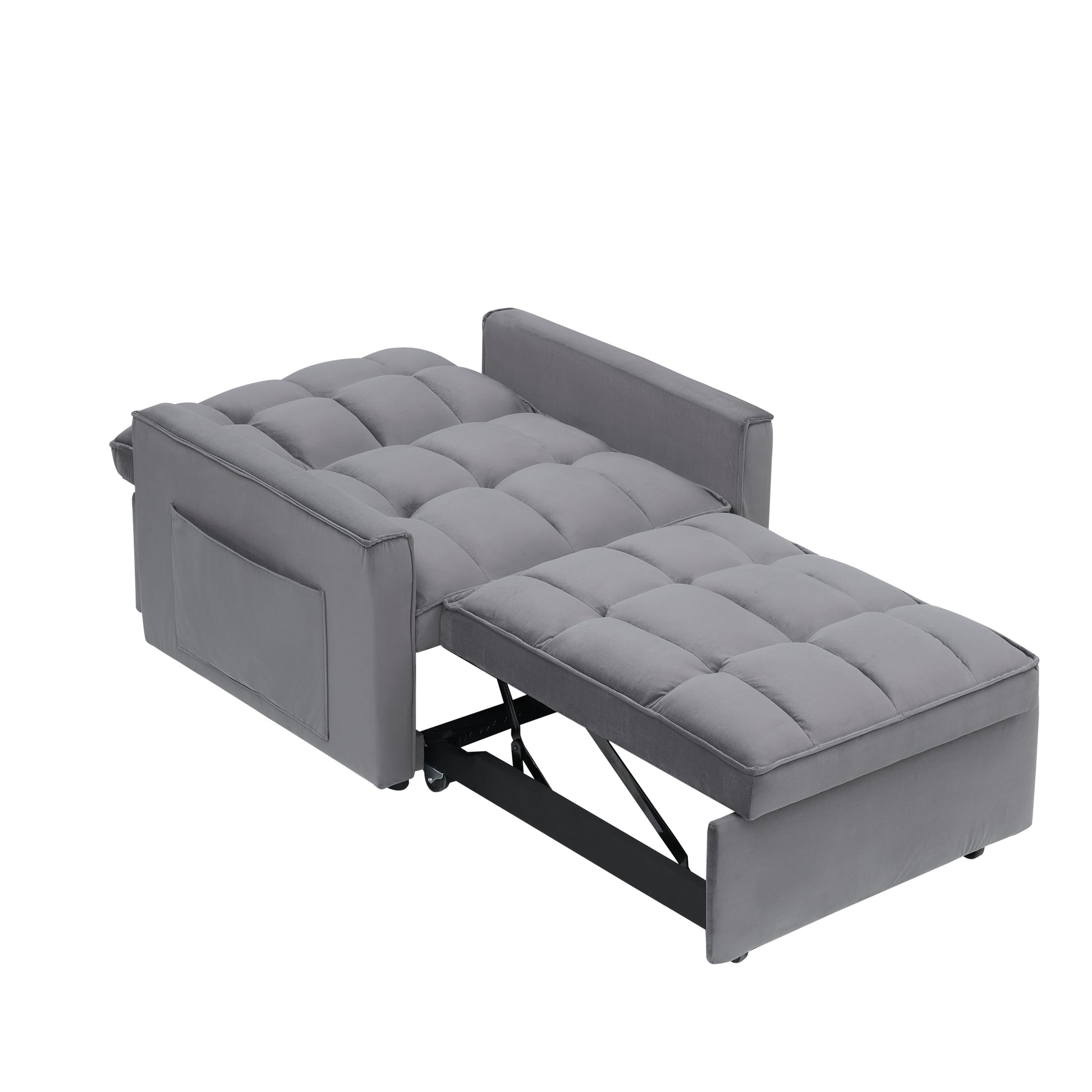 Sofa Bed Chair 3 In 1 Convertible, Recliner, Single Recliner, Suitable For Small Spaces With Adjustable Back Black Dark Grey Dark Grey Light Brown Velvet Wood Primary Living Space Loose Back