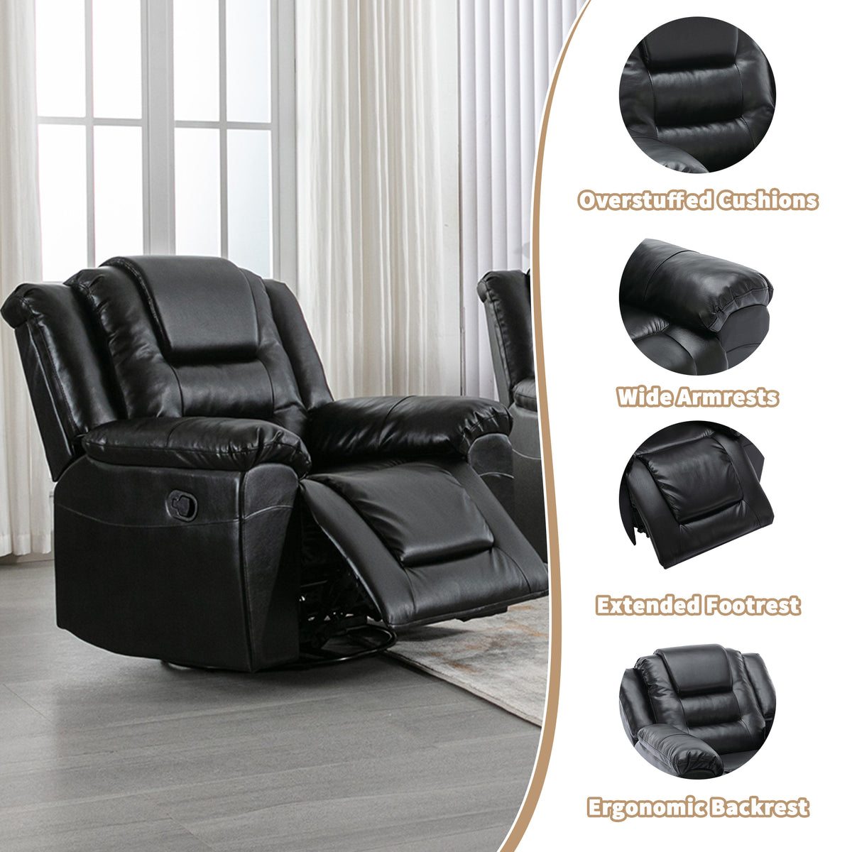 Home Theater Recliner Set Manual Recliner Chair With Wide Armrest, Two Built In Cup Holders For Living Room,Bedroom, Black Old Sku:Sg000760Aab Black Foam Pu Leather