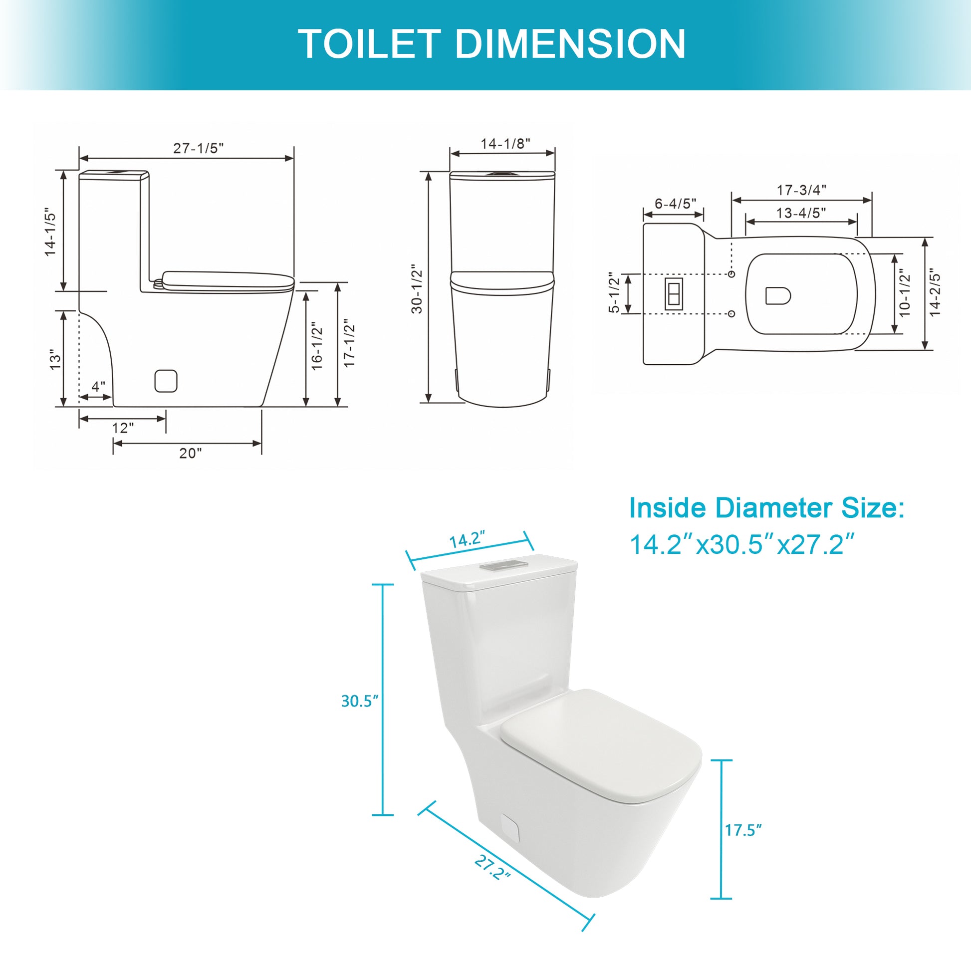 Ceramic One Piece Toilet,Dual Flush With Soft Clsoing Seat White Ceramic