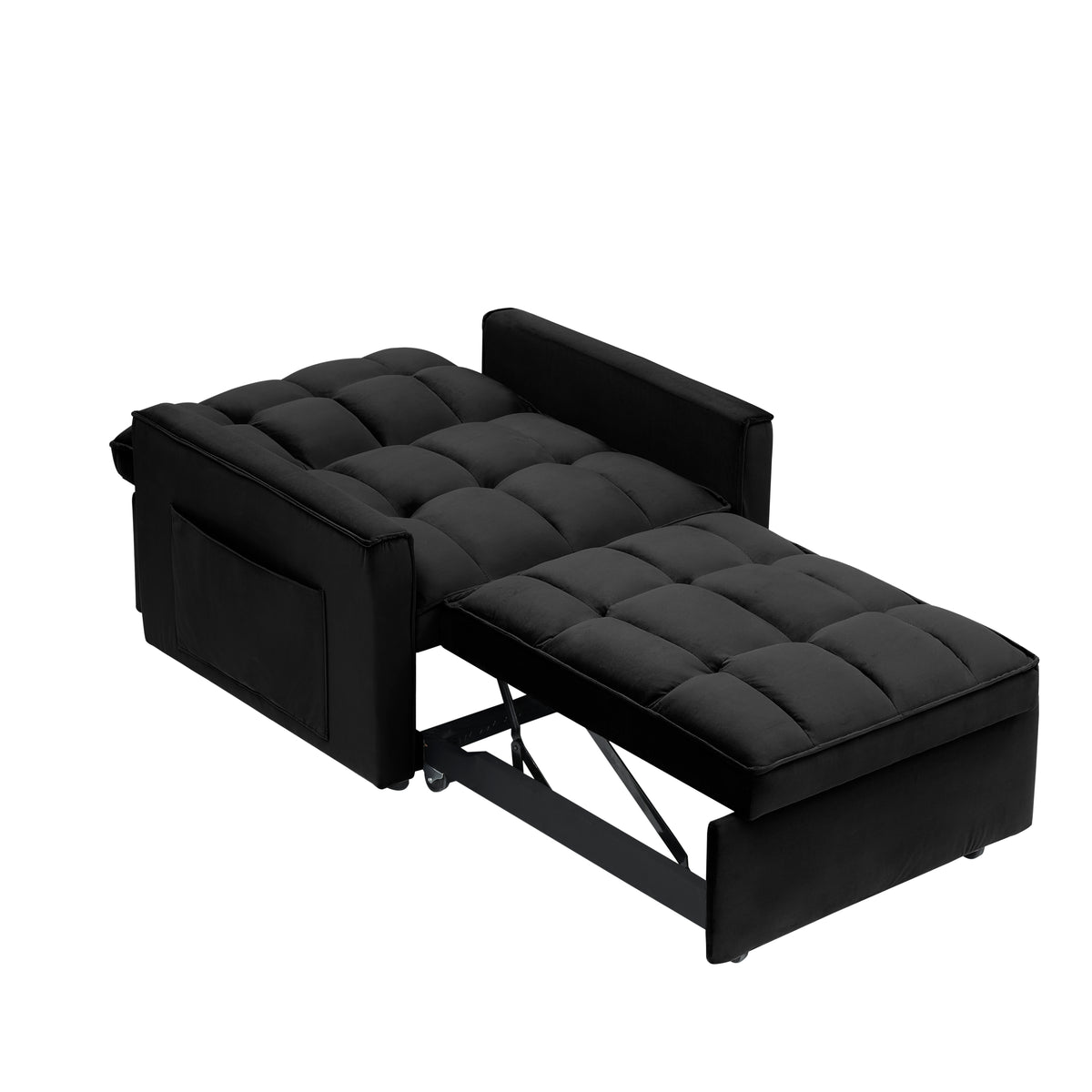 Sofa Bed Chair 3 In 1 Convertible, Recliner, Single Recliner, Suitable For Small Spaces With Adjustable Back Black Black Light Brown Velvet Wood Primary Living Space Loose Back Modern,Traditional Eucalyptus Rolled Arms Solid Wood Mdf Resin Metal & Wood 1