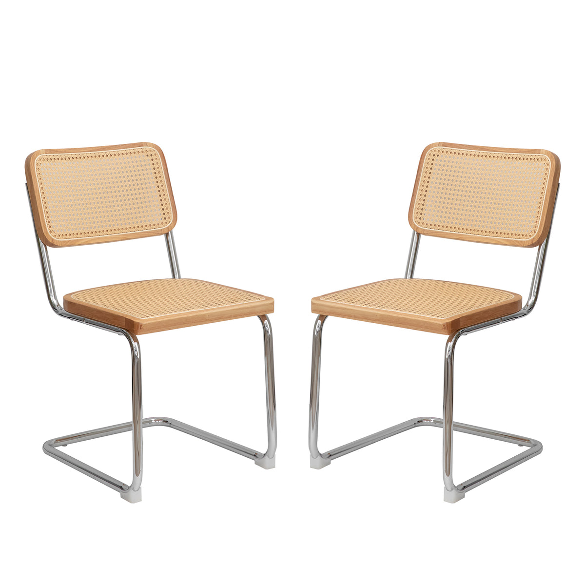 Dining Chairs Set Of 2, Velvet Rattan Side Accent Chairs With Chrome Legs, Modern Mid Century Breuer Designed Chairs, Upholstered Dining Living Room Kitchen Chairs Burly Wood Wood Stainless Steel