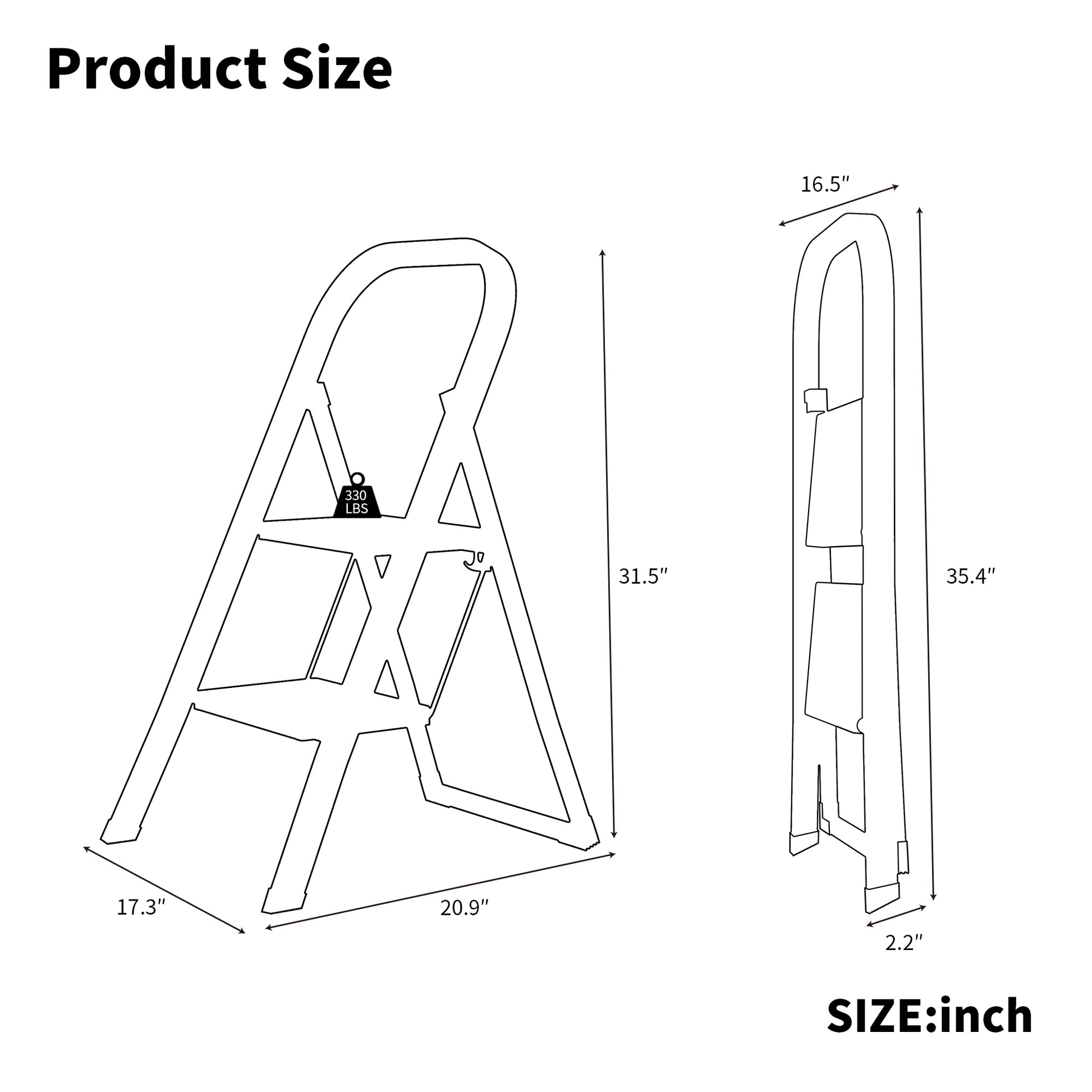 2 Step Ladder, Step Stool For Adults, Folding Step Stool With Wide Anti Slip Pedal, Sturdy Steel Ladder Gray Iron Plastic