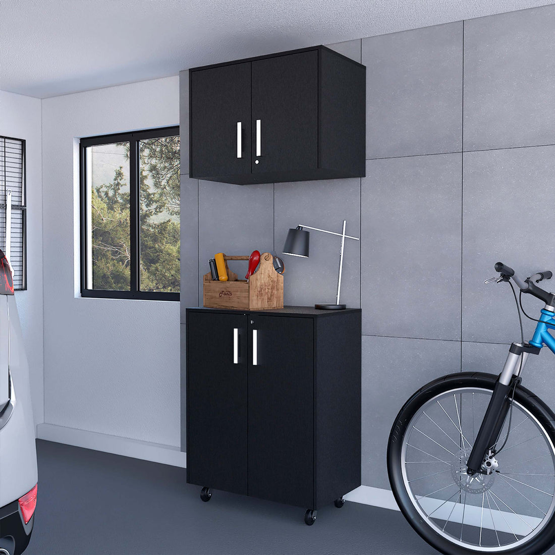 Black 2 Piece Garage Set Black Wood