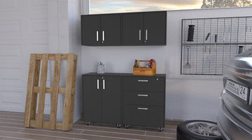 Haley Black 4 Piece Garage Set Black Wood