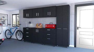 Megan Black 7 Piece Garage Set Black Wood