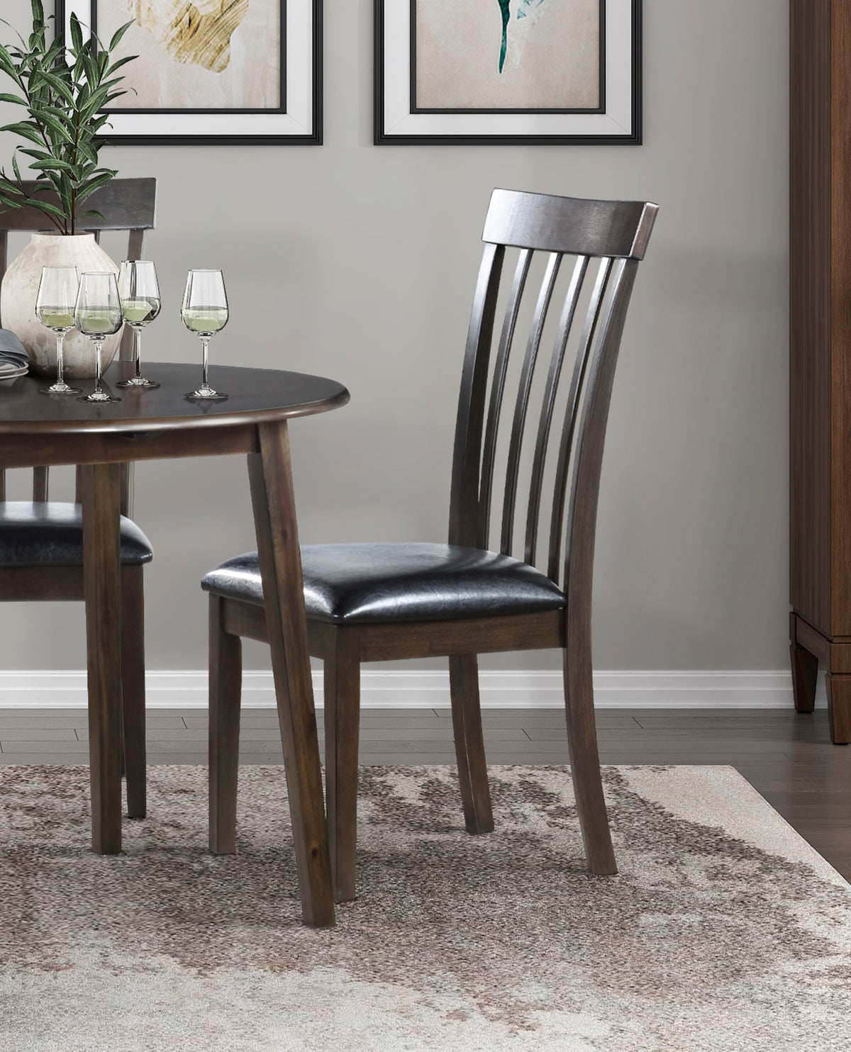 Espresso Finish Set Of 2 Chairs Black Faux Leather Upholstered Seat Wooden Kitchen Dining Room Furniture Espresso Dining Room Side Chair Wood