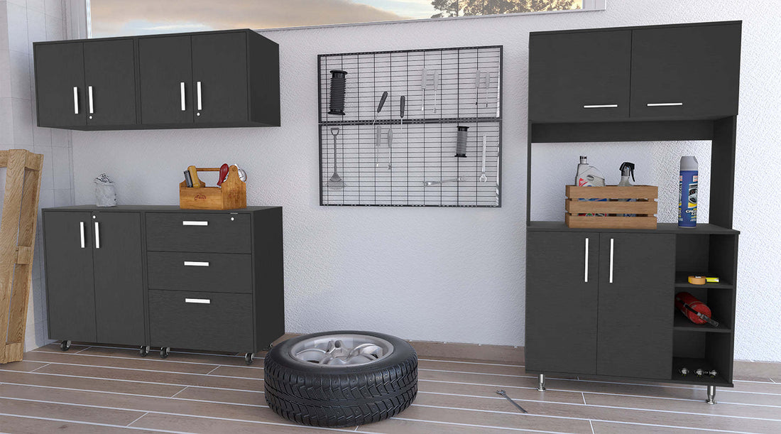 Sierra Black 5 Piece Garage Set Black Wood