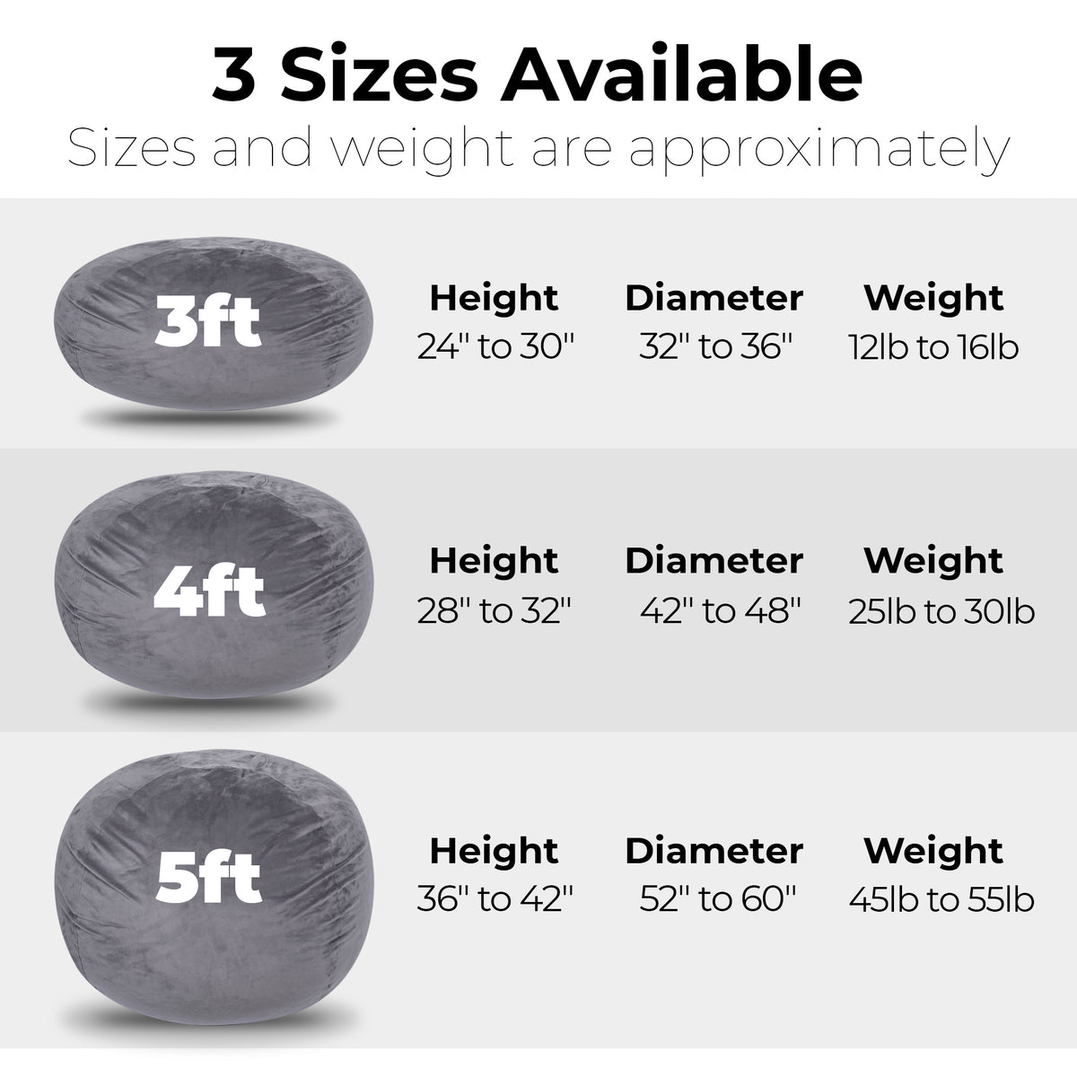 Minky Velvet Bean Bag Chair, Grey 5Ft Plush Floor Chair For Kids And Adults W Washable Cover, Lounge Chair With Stretchable Fabric, Comfy Bedroom Chair, Filled With Shredded And Memory Foam. Gray Velvet