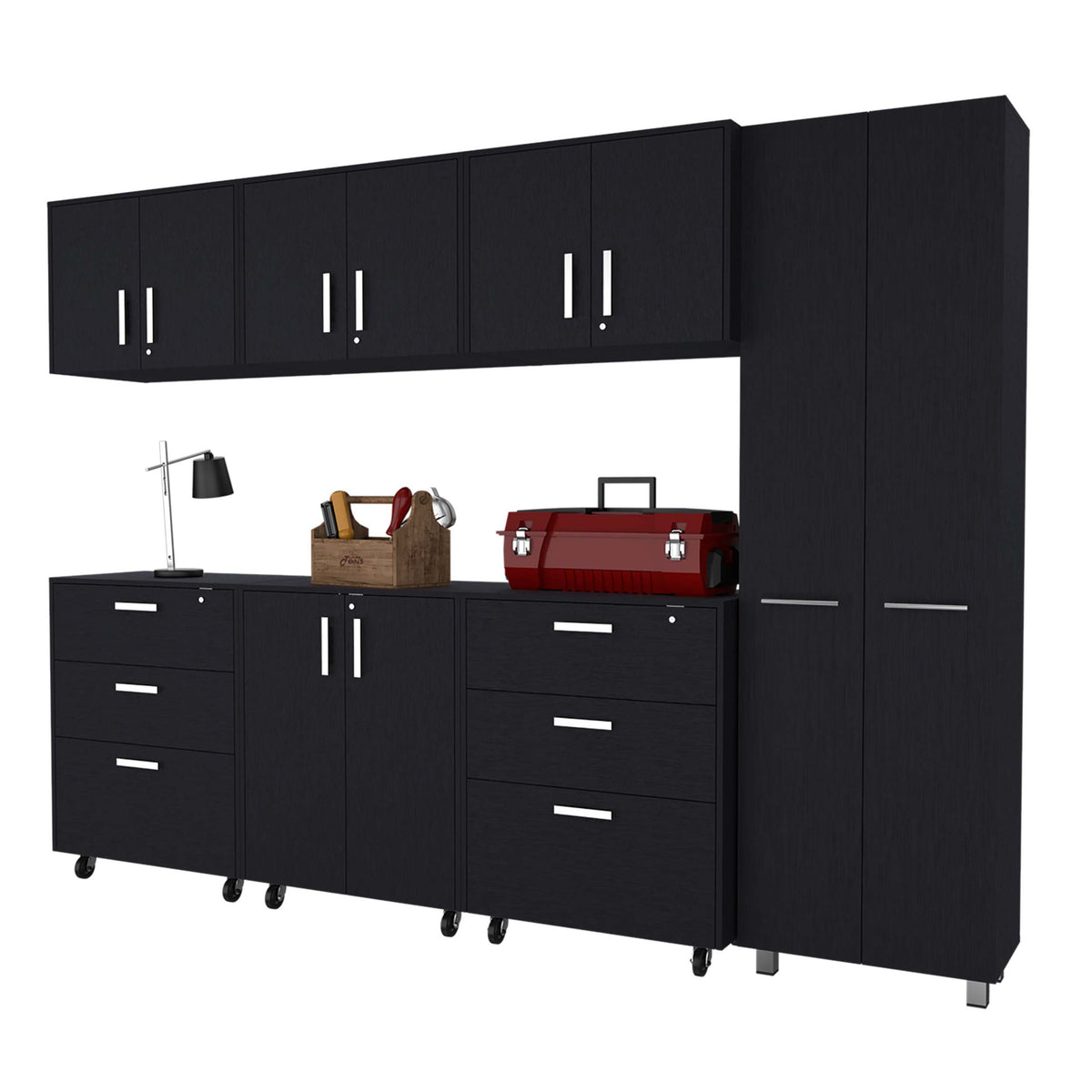 Megan Black 7 Piece Garage Set Black Wood