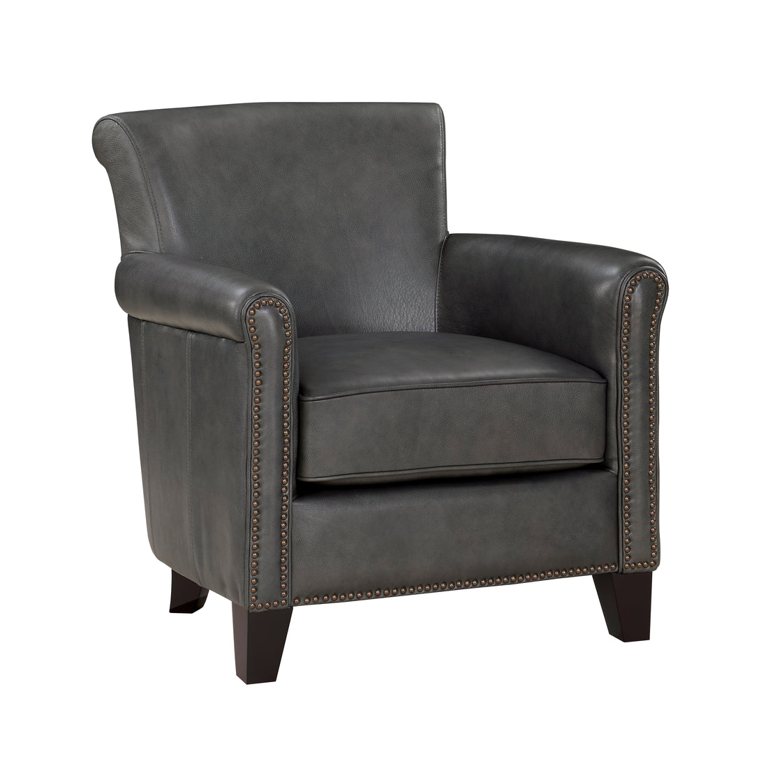 Classic Traditional Gray Accent Chair 1Pc Solid Wood Frame Top Grain Leather Trim Living Room Furniture Gray Primary Living Space Classic,Traditional,Transitional Solid Wood