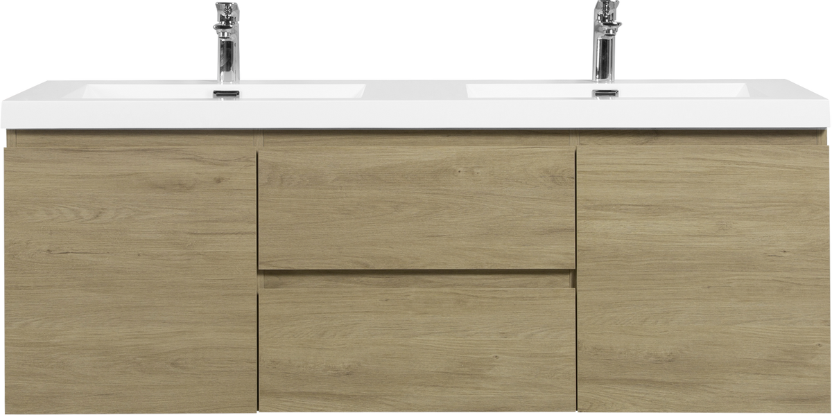 60'' Wall Hung Bathroom Vanity In Natural Oak With White Top 24Vangela 60 6066 Oak Mdf