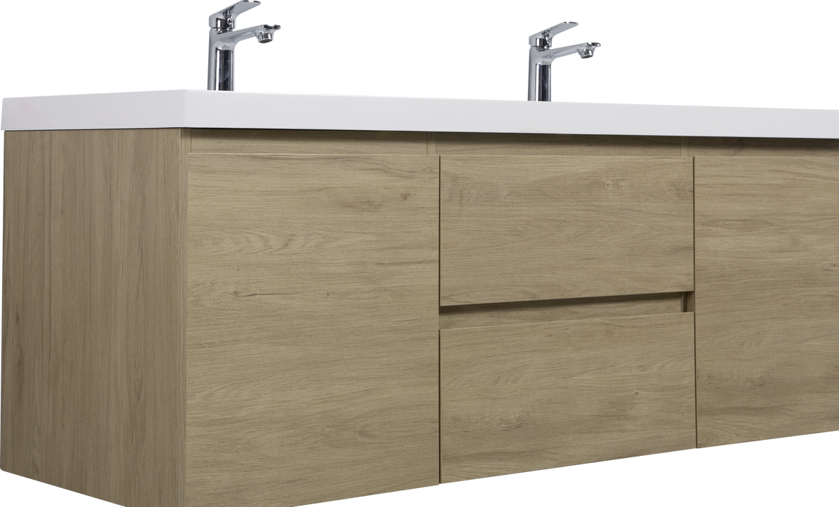 60'' Wall Hung Bathroom Vanity In Natural Oak With White Top 24Vangela 60 6066 Oak Mdf