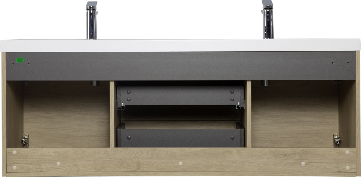 60'' Wall Hung Bathroom Vanity In Natural Oak With White Top 24Vangela 60 6066 Oak Mdf
