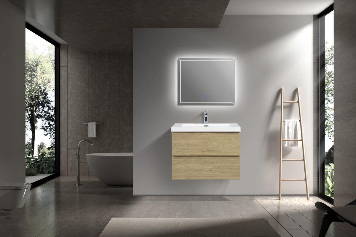 30" Floating Bathroom Vanity With Sink, Modern Wall Mounted Bathroom Storage Vanity Cabinet With Resin Top Basin And Soft Close Drawers, Natural Oak 24V11 30No 24Vangela 30 6066 2 Oak Bathroom Wall Mounted Mdf