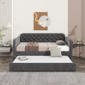 Twin Size Upholstered Daybed With Trundle And Usb Charging Design, Velvet Upholstered Daybed Frame, Twin Sofa Bed For Living Room Bedroom, No Box Spring Needed,Plush Velvet Fabric Dark Grey 18# Box