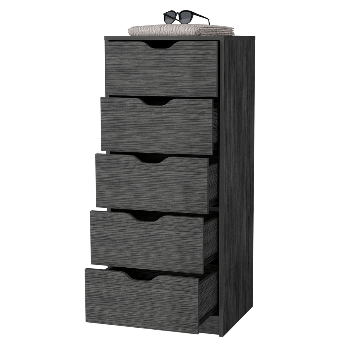 Dillon 5 Narrow Drawer Dresser, Tall Chest Of Drawers Smoke Bedroom Modern Pine Particle Board Engineered Wood