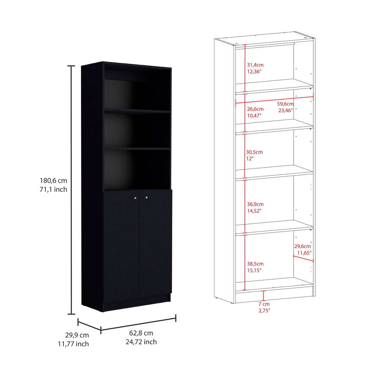 Black 2 Piece Living Room Set 6 Black Standard Horizontal Primary Living Space Closed Back Wood With Doors Wood
