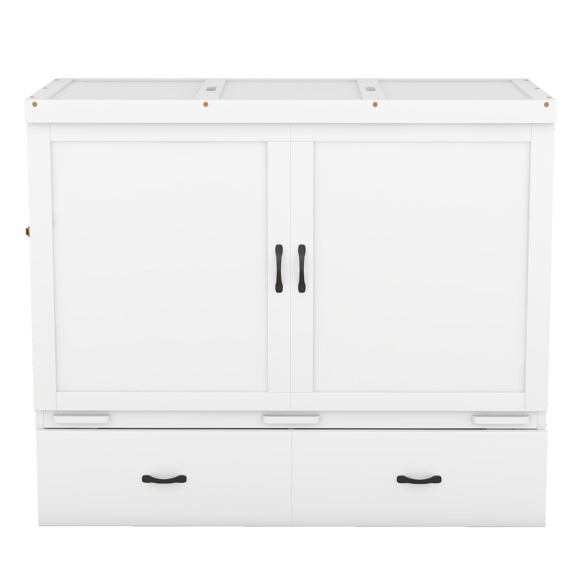 Full Size Murphy Bed With Usb Port And A Large Drawer, White Full White Solid Wood Mdf