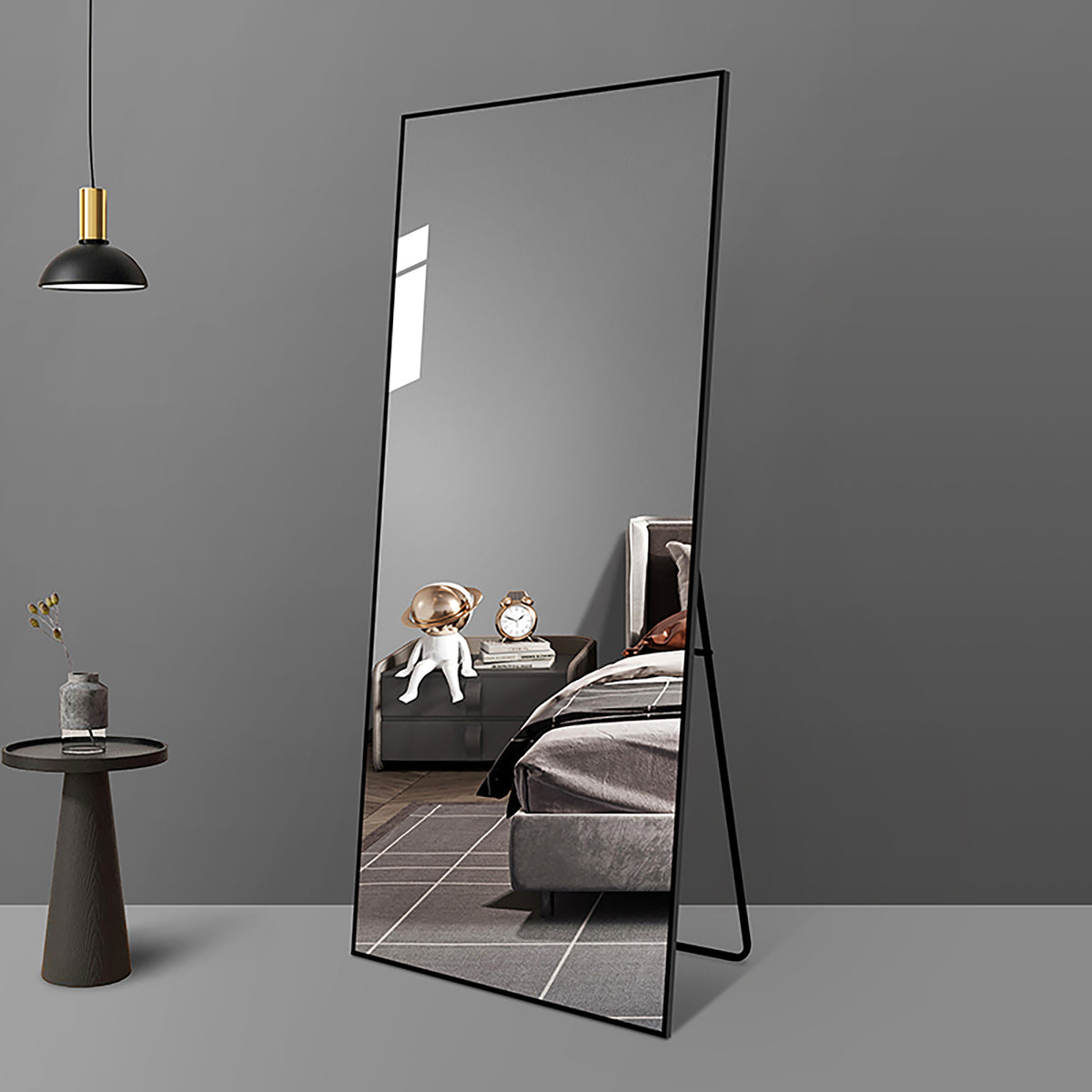 65*24 Inch Floor Mirror Full Length Mirror Ultra Thin Aluminum Alloy Frame Modern Style Standing Hanging Mirror Wall Mounted Mirror Black Modern Glass Metal