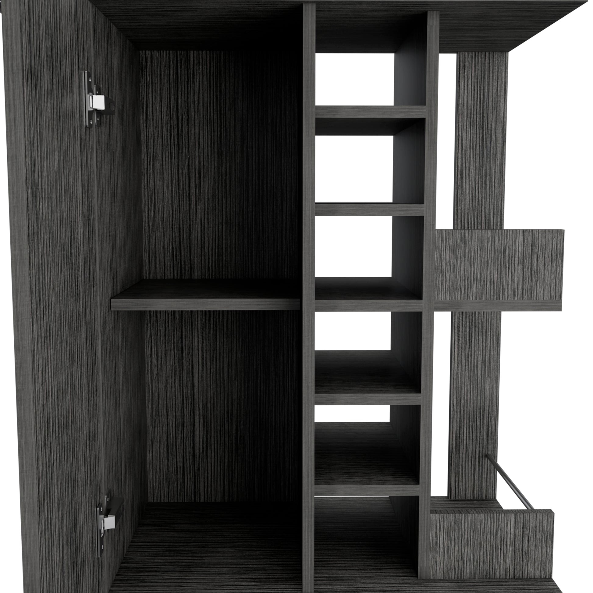 Tennessee Bar Cart Made Of Particle Board With 1 Cabinet With Division, 6 Cubbies For Liquor And 2 Shelves Mobile Carts 5 Or More Spaces Smoke Primary Living Space Open Storage Space Modern Pine