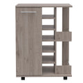 Tennessee Bar Cart, One Cabinet With Division, Six Cubbies For Liquor, Two Shelves 5 Or More Spaces Light Gray Primary Living Space Open Storage Space Modern Pine Particle Board Engineered Wood
