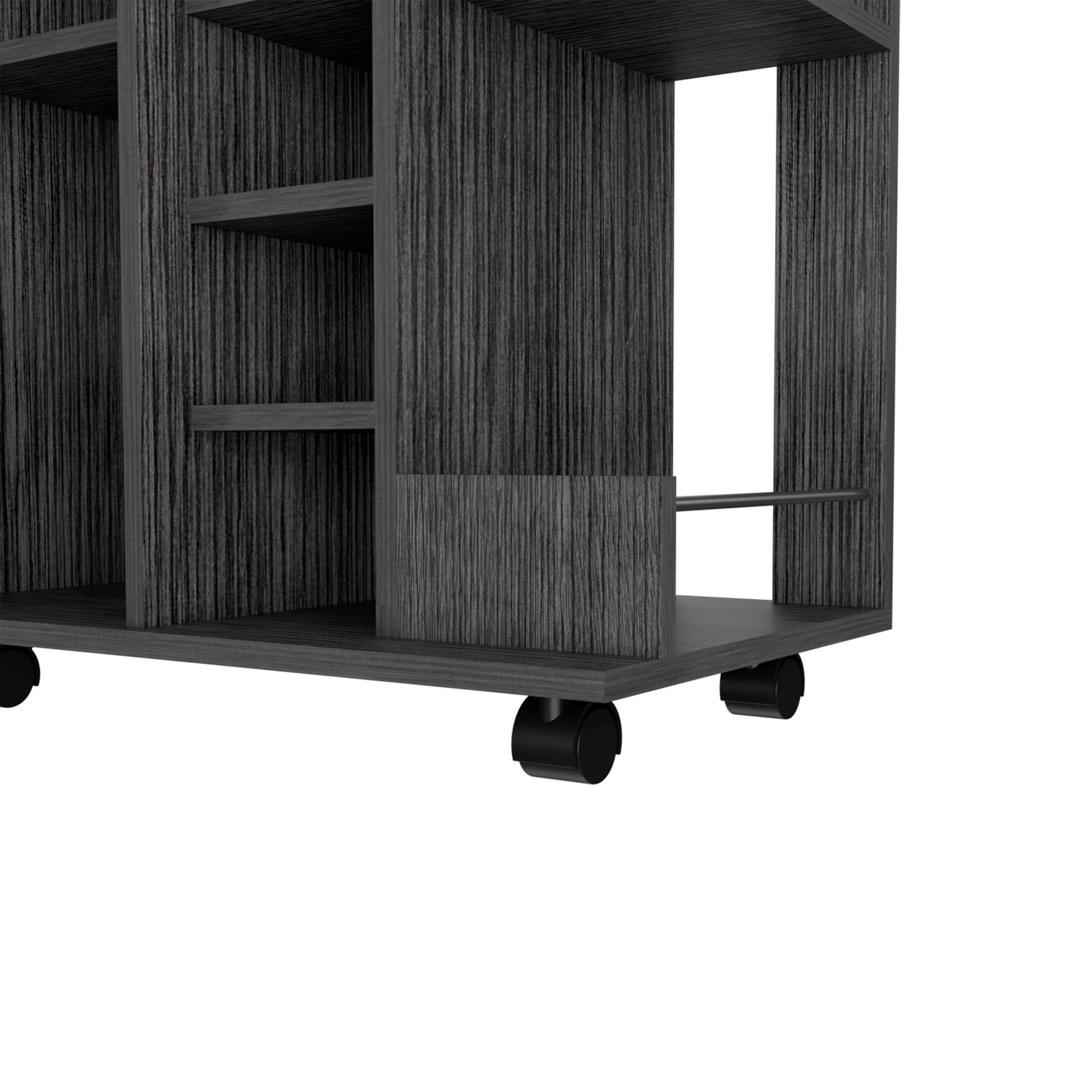 Tennessee Bar Cart Made Of Particle Board With 1 Cabinet With Division, 6 Cubbies For Liquor And 2 Shelves Mobile Carts 5 Or More Spaces Smoke Primary Living Space Open Storage Space Modern Pine