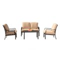Outdoor 4 Pcs Patio Conversation Set, Metal Dining Table And Chairs Dining Set With Removable Beige Cushions For Garden Lawn Yard Beige Metal