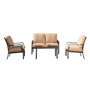 Outdoor 4 Pcs Patio Conversation Set, Metal Dining Table And Chairs Dining Set With Removable Beige Cushions For Garden Lawn Yard Beige Metal