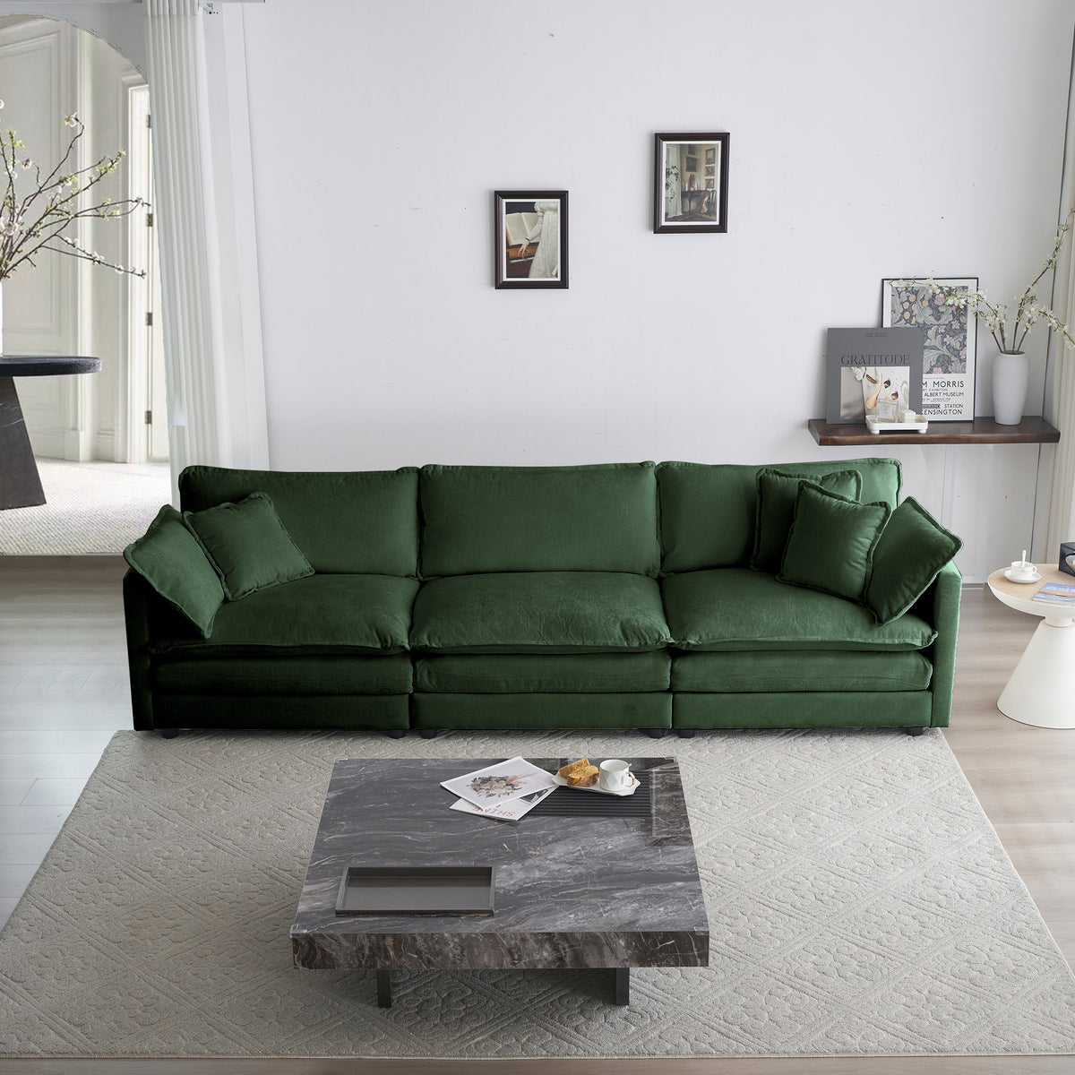 Sofa Set Of 3, 1 1 3 Seats Living Room Sofa Set, Accent Chair, Loveseat, And Three Seat Sofa Modern Style Round Arms 3 Piece Sofa Set, Green Chenille Green Chenille 5 Seat