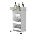 Lusk Bar Cart With 2 Bottle Holder Shelf, Glass Door And Casters Mobile Carts 3 4 Shelves White White Primary Living Space Open Storage Space Industrial,Modern Pine Particle Board Engineered Wood
