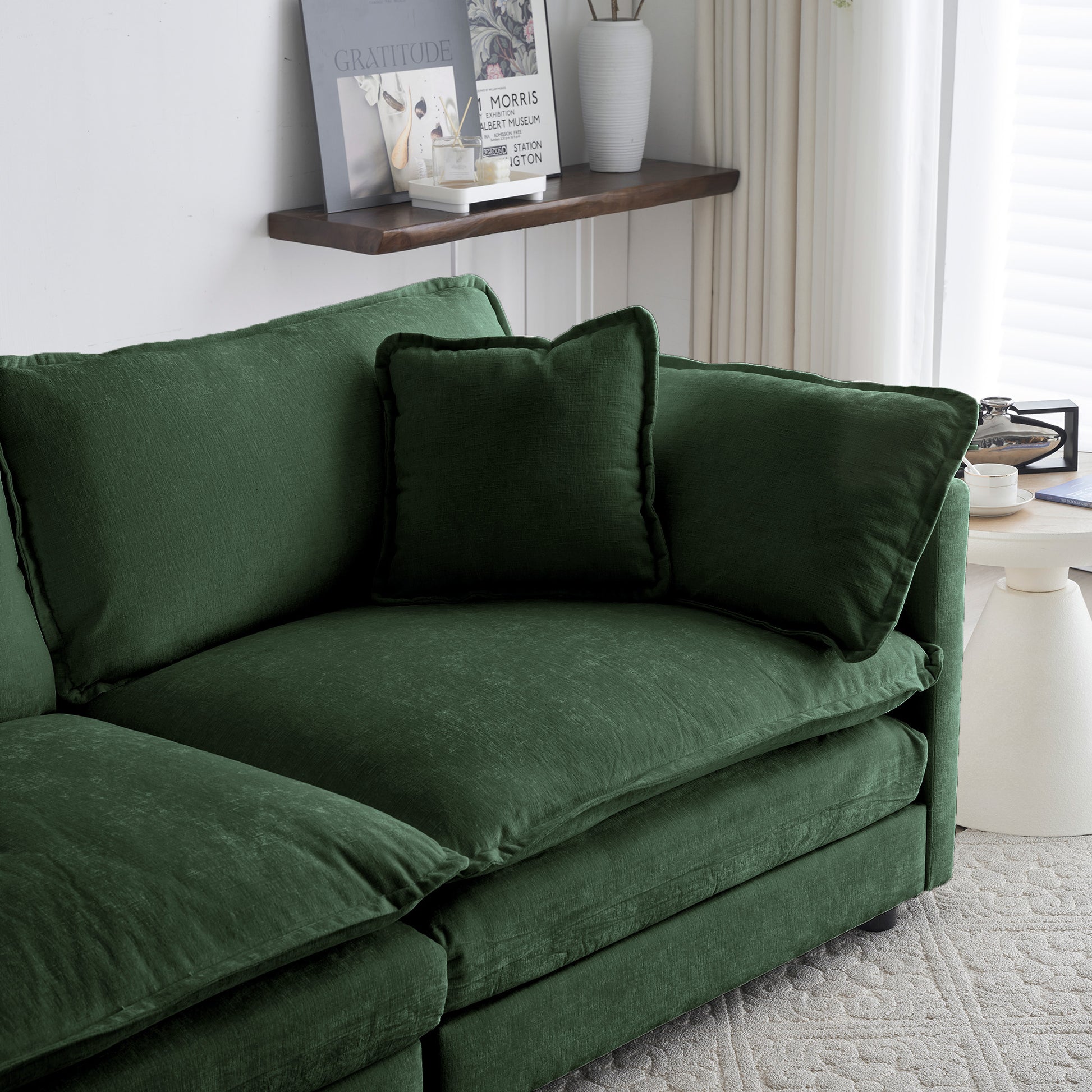 Comfort U Shaped Couch With Reversible Chaise, Modular Large U Shape Sectional Sofa, Double Extra Ottomans,Green Chenille Green Chenille 4 Seat