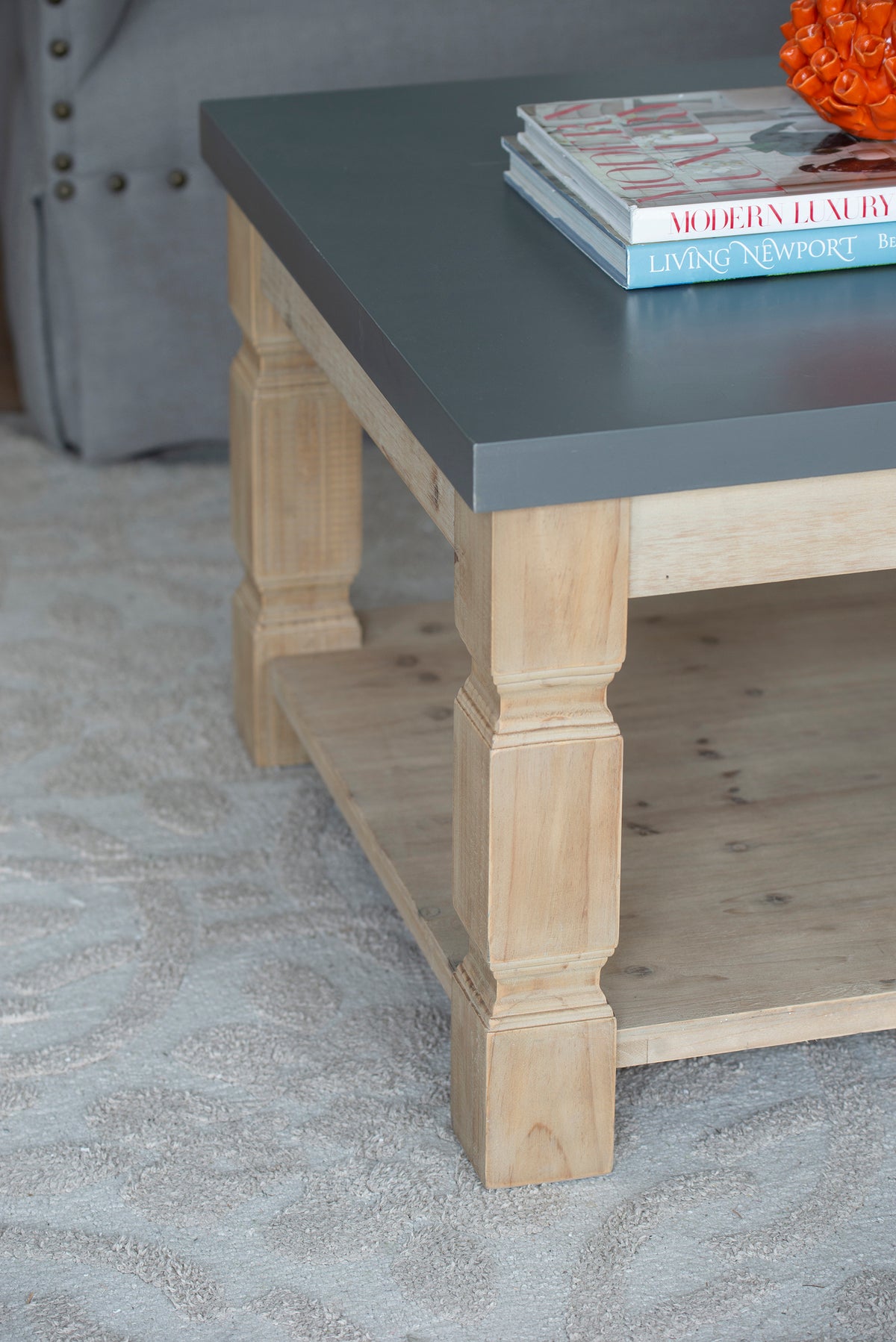 23.8X23.8X24" Side Table Brown Gray Wood