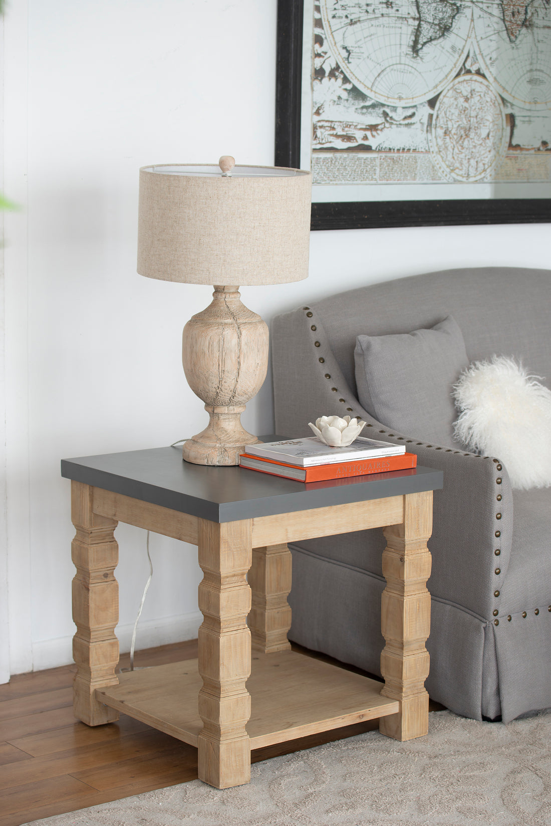 23.8X23.8X24" Side Table Brown Gray Wood