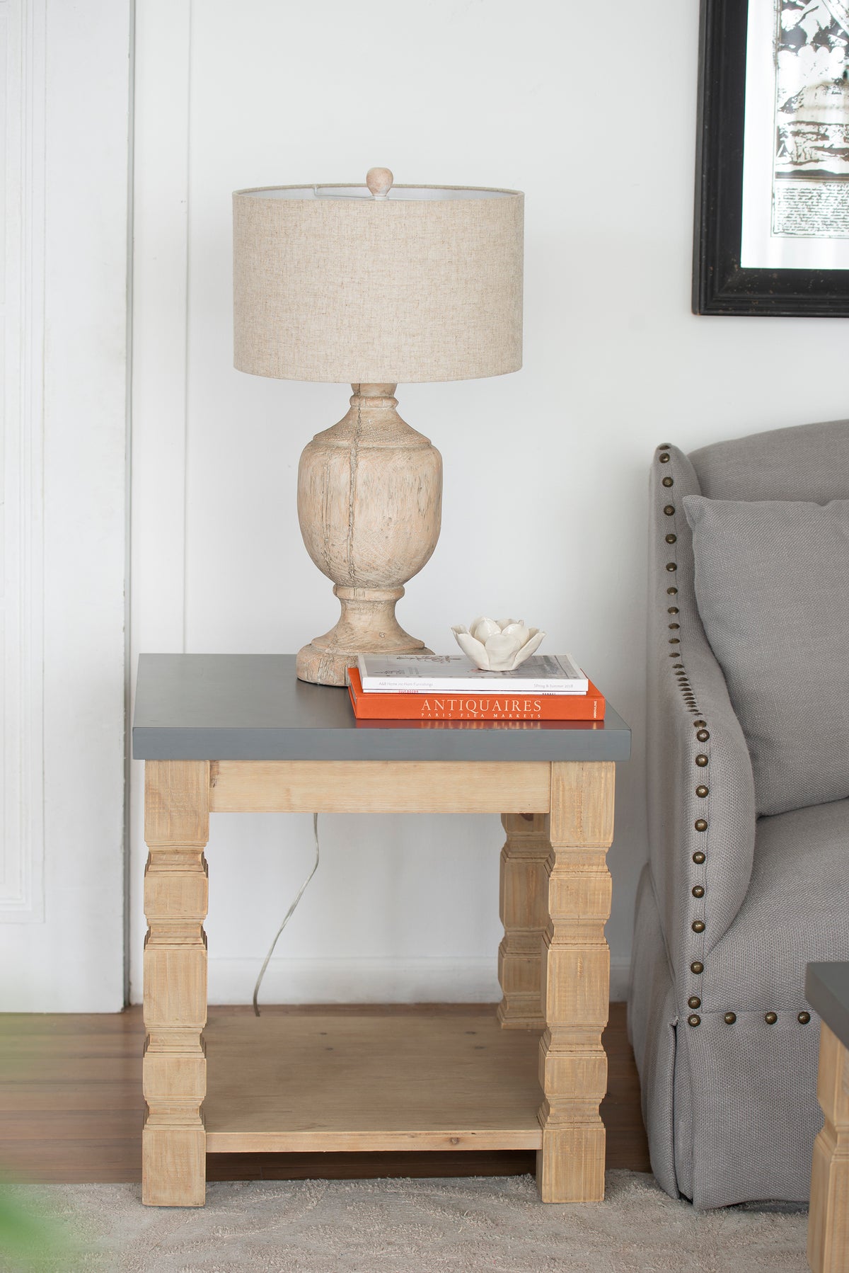 23.8X23.8X24" Side Table Brown Gray Wood
