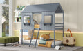Twin Over Twin Bunk Bed Wood Bed With Roof, Window, Guardrail, Ladder Gray Old Sku :Lt000045Aae Twin Gray Solid Wood