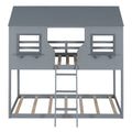 Twin Over Twin Bunk Bed Wood Bed With Roof, Window, Guardrail, Ladder Gray Old Sku :Lt000045Aae Twin Gray Solid Wood