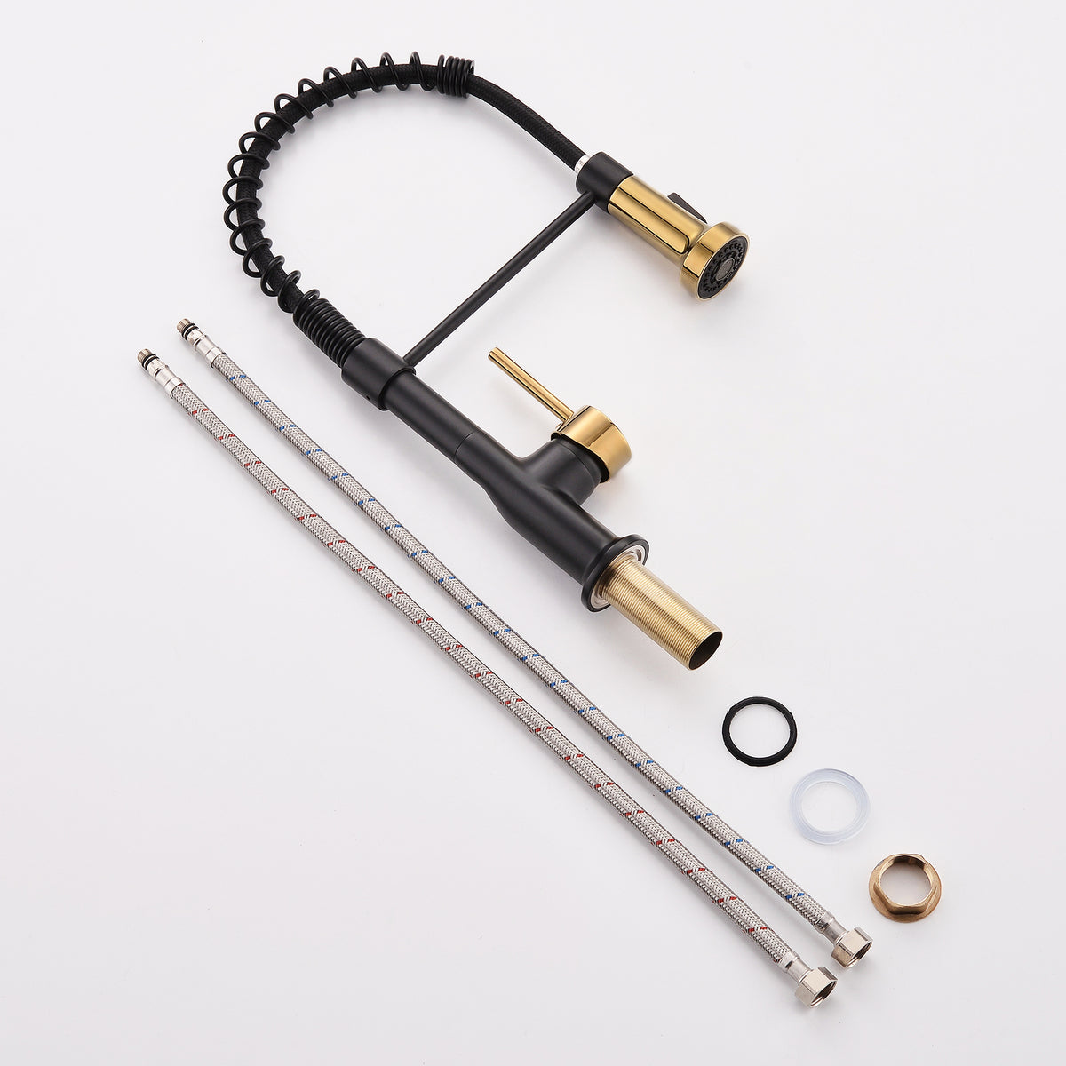 Commercial Black And Nickel Gold Kitchen Faucet With Pull Out Sprayer, Single Handle Single Lever Kitchen Sink Faucet Black Gold Kitchen Contemporary Ceramic Stainless Steel
