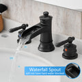 Bathroom Faucets For Sink 3 Hole Black 8 Inch Widespread Bathroom Sink Faucet With Pop Up Drain Double Lever Handle Faucet Bathroom Vanity Faucet Basin Mixer Tap Faucet With Hose Bathroom Joystick Geometric Two Black Side Sprayer Deck Mounted Cartridge